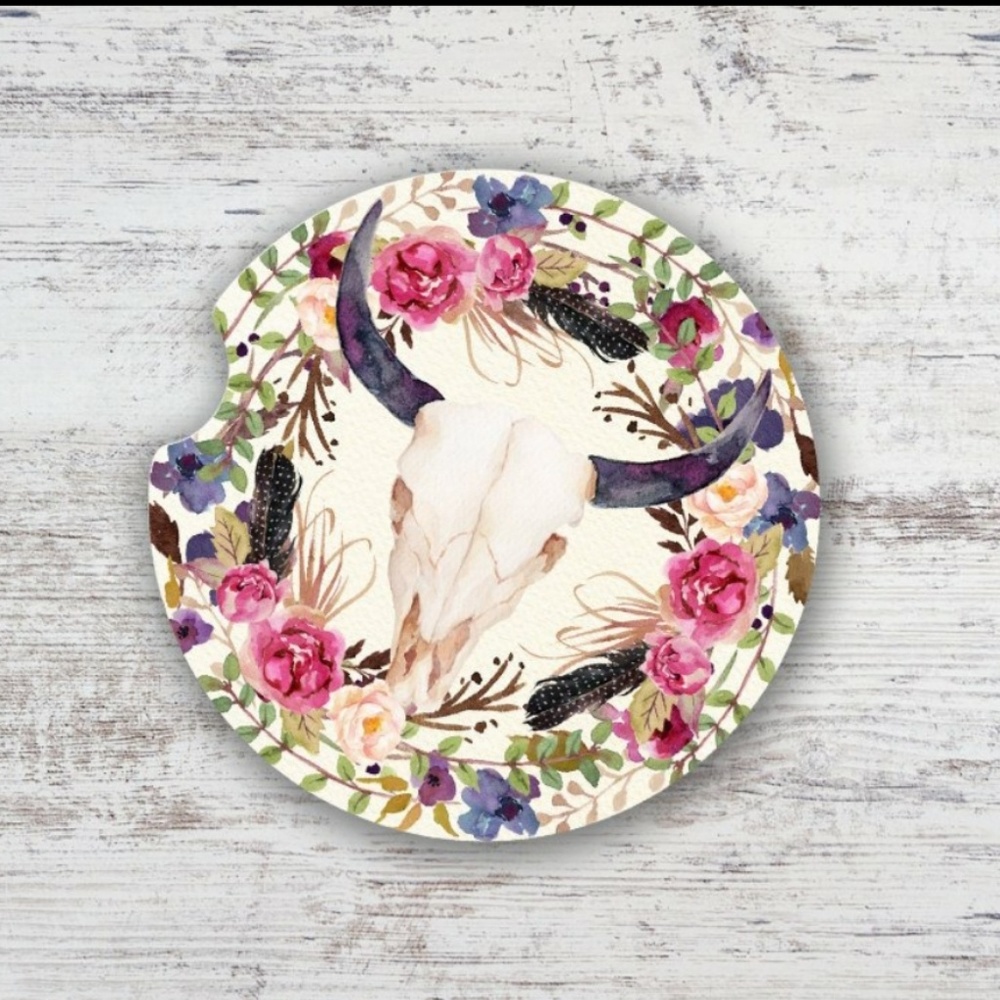 Car Coasters {Set of 2: Floral Steer}